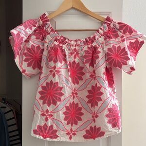 Anthropologie Pink and White Floral Blouse